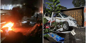 A photo collage of destroyed businesses and properties near the Nyayo National Stadium.