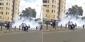 Teachers being teargassed while demonstrating at TSC Headquarters at Upperhill, Nairobi on October 16, 2023.