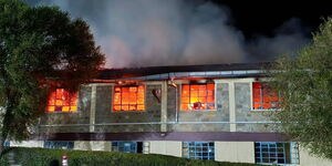 A building at Tengecha Boys High School in Kericho County on fire on Tuesday, September 23, 2025.