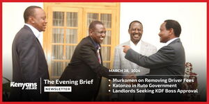 President William Ruto greets Kalonzo Musyoka as Raila Odinga and Uhuru Kenyatta look on.