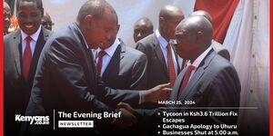 Former President Uhuru Kenyatta greets Deputy President Rigathi Gachagua.