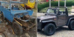 The before and after of a vehicle revamped by Prince Johnson from Nakuru County 