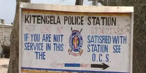 The Kitengela Police Station sign post at the entrance