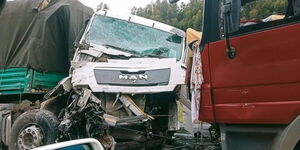 The wreckage of an accident along Molo-Kibunja road on June 24, 2023 