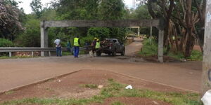 KURA workers completing repairs on Old Chania bridge in Thika Town.