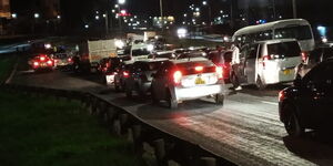 Stranded motorists who were stuck in traffic on Thika Superhighway on April 17, 2021