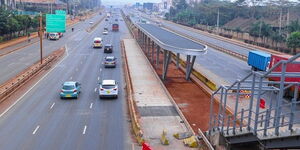 A Bus Rapid Transport (BRT) station under construction along Thika Road at Safari Park footbridge 