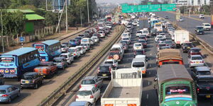 An aerial photo of traffic jam along the Thika Super Highway in August 2021.