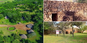 A photo collage of the Thimlich Ohinga historical site in Migori County.