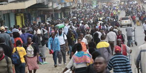 A photo of people walking along a Nairobi street.