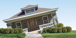 Photo of a tilted house due to differentiated settlement.