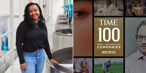 A photo collage of Food4Education founder Wawira Njiru (left) and the TIME 100 cover photo.