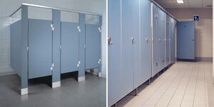 Exterior design of toilet doors inside a public restroom