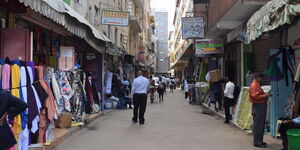 Traders conducting business in a town in Kenya