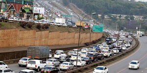 A traffic snarl-up along Thika Superhighway 