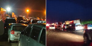 A collage image of overnight traffic snarl-up along Nairobi- Nakuru highway at the Weighbridge on September 2, 2022.