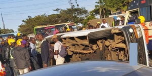 A photo of traffic along Thika Road after a 14-seater matatu overturned on Monday, June 5, 2023. 