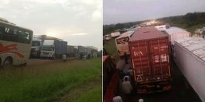 A photo collage of traffic jam along the Nairobi - Mombasa Highway on December 20, 2023.