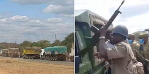 Photo collage of motorists stuck along Nairobi-Mombasa Highway on Friday June 30, 2023