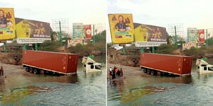 A trailer plunges into the Indian Ocean on Friday, November 26.