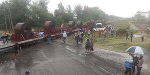 An accident involving a cargo train and a bus at the Moderat area in Naivasha, Nakuru County on Thursday, August 7, 2025.