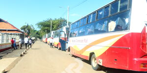 Some of the commuter buses used by Kenya Railways to transport Kenyans to Nanyuki on December 24, 2021.