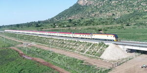 Madaraka Express Passenger Service train near the Suswa Station.