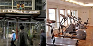 A collage image of the National Treasury offices at Harambee Avenue(Left) and a fitness centre inside MV World Odyssey 