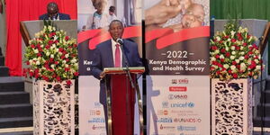 Treasury CS Njuguna Ndung'u addresses the media during the launch of the 2022 KDHS report by KNBS held at KICC, Nairobi on July 3, 2023. 