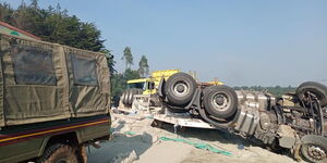 A truck involved in an accident on the Kericho-Nakuru highway on Monday, August 17.