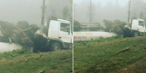 A collage image of an overturned fuel tanker in Limuru along the Nairobi- Nakuru highway on August 27,  2022.