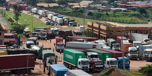 Trucks stuck at a border post in Kenya