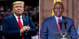 A photo collage of President William Ruto (left) and US President Donald Trump 