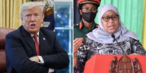 A photo collage of the US President Donald Trump (left) and Tanzanian Counterpart Samia Suluhu.