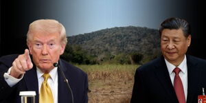 A photo collage of President Donald Trump (US) and Xi Jinping (China) with Mrima Hills in Kwale in the background, October 26, 2025.