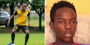 18-year-old Wisdom Naya playing during a past Sofapaka match(left) and the footballer speaking to the media.