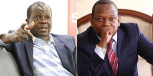 Jubilee Secretary-General Raphael Tuju (left) and Nairobi Governor Mike Sonko (right)