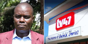 A collage image of TV 47 Head of Digital Innovations Gibendi Ramenya (Left) and TV 47 studios (Right)
