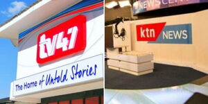 TV47 logo (right) and KTN news studio along Mombasa Road.