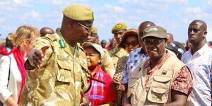 Ex-military John Waweru and Deputy President Rigathi Gachagua at Amboseli National Park flagging off relief forage for wildlife on November 5, 2022