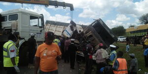 Truck collision along the Mombasa-Nairobi Highway on April 5, 2020.