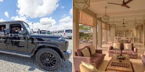 President William Ruto driving a G-Wagon in Nakuru County (left) and furniture at Vioingo Ridge in Kilifi County.