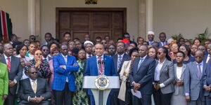 Molo MP Kimani Kuria addressing the press outside State House in Nairobi 