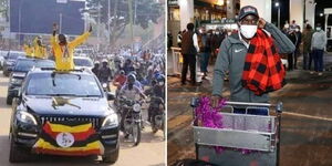 Uganda athletes interact with their fans aboard open-roofed vehicles on Tuesday, August 10.