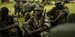 Uganda Army soldiers undergo training with U.S. Army Soldiers at a forward operating location in Kasenyi, Uganda.