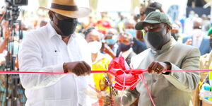 President Uhuru Kenyatta and his Burundi counterpart Evariste Ndayishimiye commissioning the KSL in Kisumu on May 31, 2021.