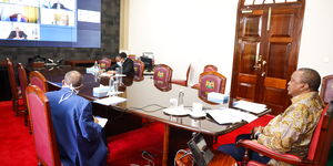President Uhuru Kenyatta during a teleconference with IGAD member states at State House