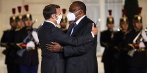 President Uhuru Kenyatta and his French counterpart Emmanuel Macron at Elysee Palace on Wednesday evening, September 30.