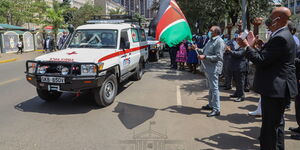 President Uhuru Kenyatta flags of Nairobi Metropolitan Services's ambulances in Nairobi's on Tuesday, June 30, 2020