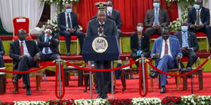 President Uhuru Kenyatta speaking at the BBI launch at Bomas of Kenya in Nairobi on October 26, 2020.